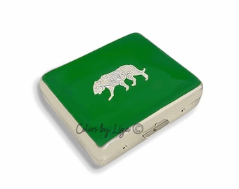 Antique Silver Tiger Pill Case: Hand Painted Enamel, Personalized Weekly Pill Box