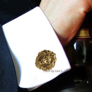Antique Gold Lion Head Cufflinks Art Deco Leo Design with Tie Clip and Tie Pin Set Options image 2