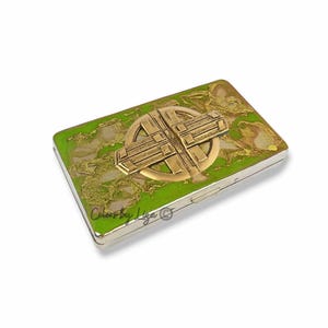 Art Deco Pill Box: Chartreuse Enamel, Personalized Travel Organizer