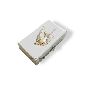 Hand Painted Swallow Pill Box: Art Deco Bird Enamel Case