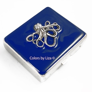Octopus Pill Box: Hand Painted Enamel Nautical Pill Case