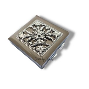 Acanthus Medallion Pill Box: Hand Painted Enamel, Personalized Option