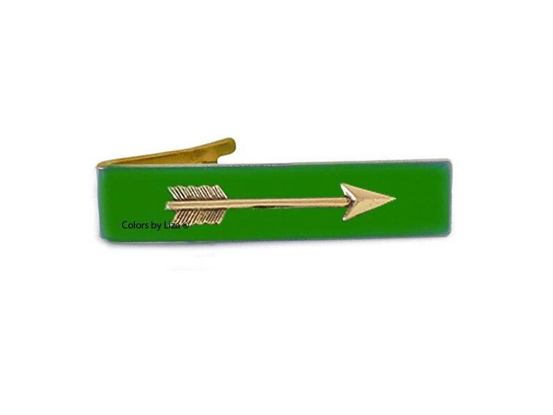 Gold Arrow Tie Clip Antique Gold Inlaid in Hand Painted Green Enamel with Color Option image 1