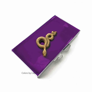 Serpent 7 Day Pill Case in Hand Painted Glossy Purple Opaque Art Deco Design Vintage Inspired with Color and Personalized Options