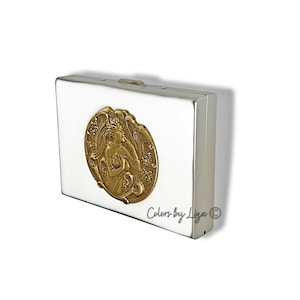 Jugendstil Geldbörse mit Kreditkarten Organizer Handbemalte Weiße Emaille RFID-Blocker Victorian Lady Design Personalisieren und Farboptionen