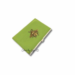 Estuche para tarjetas de visita con diseño de abeja pintado a mano: incrustaciones de oro antiguo, personalizado imagen 9