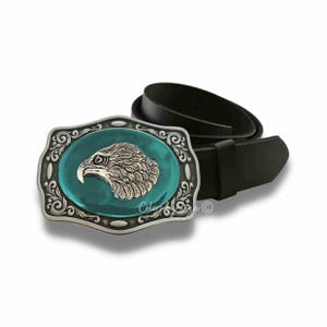 Hand Painted Eagle Belt Buckle: Art Deco Pewter Plated Steel