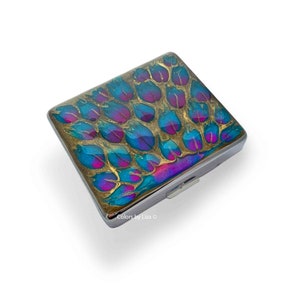 Peacock Design Weekly Pill Case with 8 Daily Compartments and Lids in Hand Painted Turquoise and Fuchsia Enamel Personalize and Color Option image 1