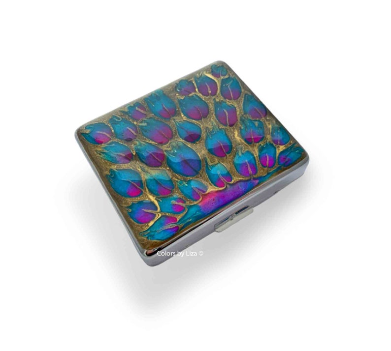 Peacock Design Weekly Pill Case with 8 Daily Compartments and Lids in Hand Painted Turquoise and Fuchsia Enamel Personalize and Color Option image 1