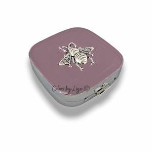 Antique Silver Bee Pill Box: Hand Painted Rose Dust Enamel, Personalized Option