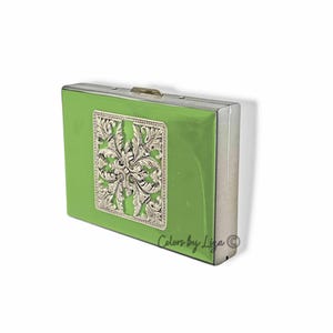 Filigrane Brieftasche mit Kreditkarten-Organizer, handbemalter Chartreuse Emaille RFID-Blocker Geometrischer Vintage-Stil Personalisieren und Farboptionen