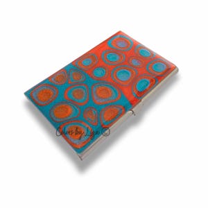 Hand Painted Business Card Case: Orange & Teal Enamel, Personalized