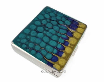 Teal Purple and Gold Weekly Pill Box in Hand Painted Enamel Glacier Inspired Abstract Design Personalize and Color ASsortment Options