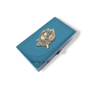 Robin&#39;s Egg Pill Box: Hand Painted Enamel Nest Keepsake, Personalized Option