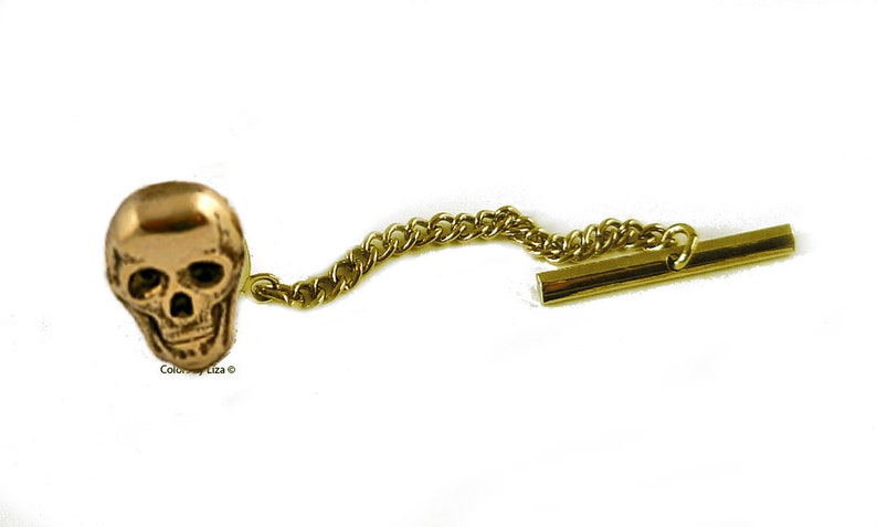 Skull Tie Clip Antique Gold Inlaid in Hand Painted Ultra Violet Opaque Enamel with Color Option