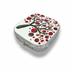 Hand Painted Flower Pill Box with Mirror: Personalized Enamel Blossom
