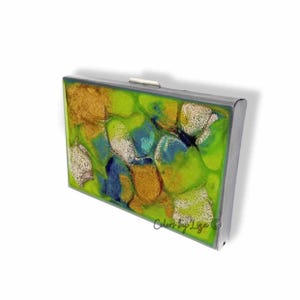 Porte-cartes de crédit en marbre peint à la main vert turquoise et couleurs paon or inspiré du quartz avec personnalisation et choix de couleurs