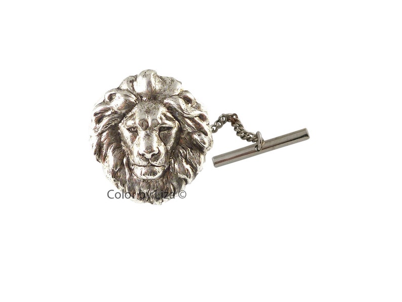 Antique Gold Lion Head Cufflinks Art Deco Leo Design with Tie Clip and Tie Pin Set Options image 10