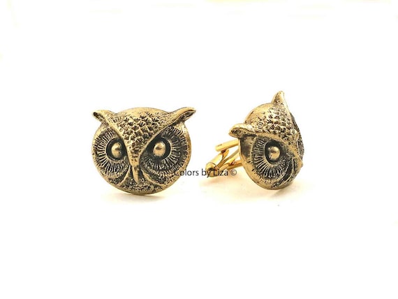 Boutons De Manchette Vintage Hibou Athénien En Métal Argenté, Marque Alva Studios