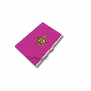 Estuche para tarjetas de visita con diseño de abeja pintado a mano: incrustaciones de oro antiguo, personalizado imagen 10