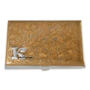 Monogramm Metall Kartenetui Handbemalt Emaille Gold Swirl Design mit Insignia Wählen Sie Ihren Buchstaben Benutzerdefinierte Farben und personalisierte Optionen