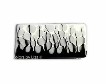 Black and White Money Clip Hand Painted  Glossy Enamel Metal Clip Glacier Inspired Personalized and Color Options