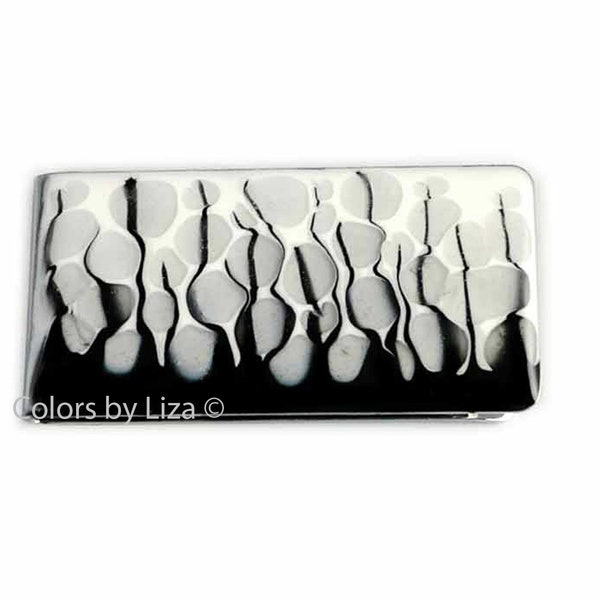 Black and White Money Clip Hand Painted  Glossy Enamel Metal Clip Glacier Inspired Personalized and Color Options