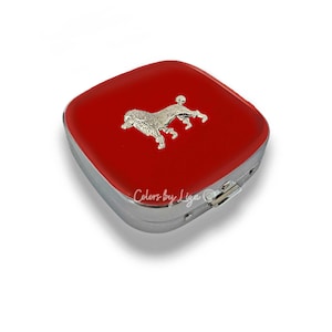 Antique Silver Poodle Pill Box: Hand Painted Red Enamel, Art Deco Style