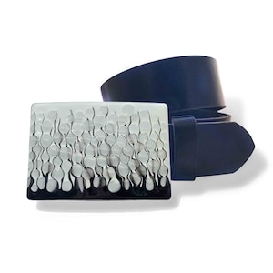 Hand Painted Glacier Belt Buckle: Black & White Enamel, Steel