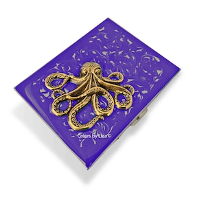 Étui à cigarettes antique poulpe doré en émail violet, motif tourbillon, peint à la main dans un style vintage avec couleurs et options personnalisées