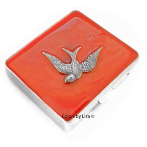 Swallow Pill Box avec compartiments de 8 jours en orange peint à la main opaque émail Art Nouveau Design Personnaliser et option de couleur