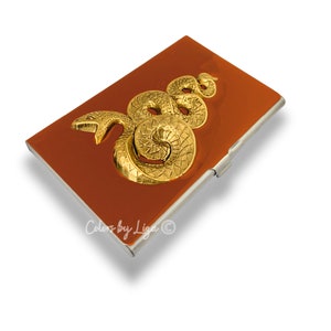 Estuche para tarjetas de visita Serpent en esmalte opaco naranja pintado a mano Diseño de serpiente neo victoriano con opciones de color personalizadas y personalizadas