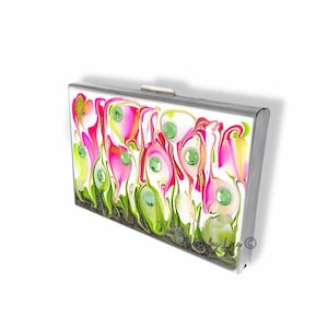 Fuchsia und Lime handbemalte Metallbrieftasche mit grünen Juwelen Personalisierte und Farboptionen