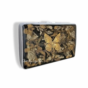Estuche antiguo para cigarrillos con forma de mariposa dorada en billetera de metal esmaltado con inspiración de cuarzo pintada a mano con opciones de color y personalizadas