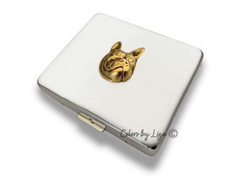 Antique Gold Bulldog Pill Case: Hand Painted Enamel, Personalized Option
