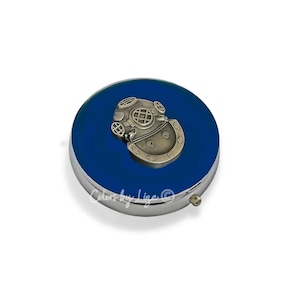 Deep Sea Diver Pill Box: Hand Painted Nautical Enamel, Personalized Option