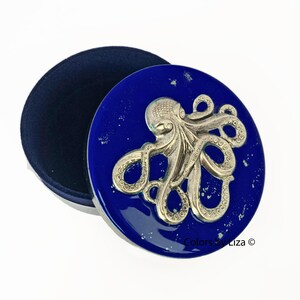 Octopus Jewelry Box: Hand Painted Teal Enamel, Silver Nautical Design