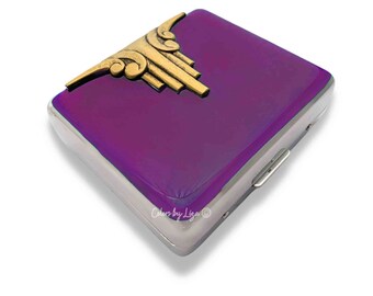 Art Deco 8 Day Pill Box in Magenta Opaque Enamel Geometric Design with Personalize and Color Options Available