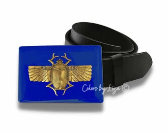 Egyptian Scarab Belt Buckle: Hand-painted Enamel, Gothic  display picture 1