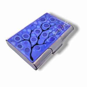 Blumen Kartenetui in handbemalter lila Emaille extra großer Kartenetui Metall Brieftasche Blossom inspiriert mit personalisierten und Farboptionen