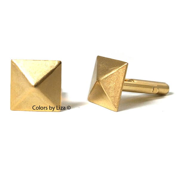 Studs Cufflinks Pyramid Shaped with Tie Clip and Tie Pin Set Options Art Deco Geometric Style