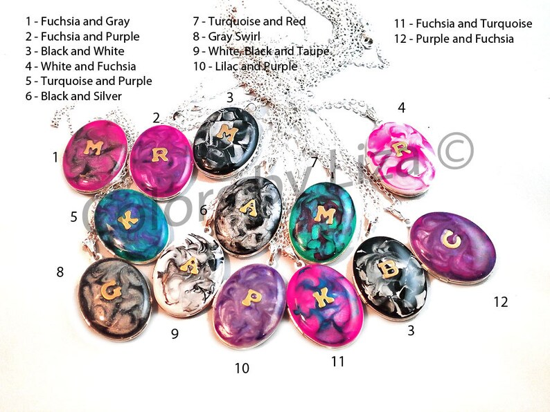 Personalized Lockets Brass Letters Inlaid in Hand Painted Enamel Turquoise and Purple with Sterling Silver Chain Custom Colors Available