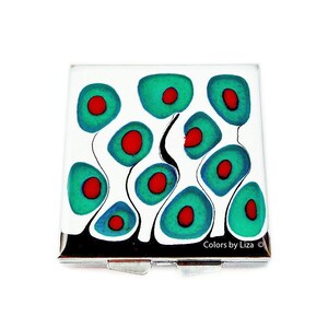 Pilulier peint à la main avec 4 compartiments Teal et Red Mod Inspired Design personnalisé et options de couleur
