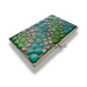 Hand Painted Enamel Card Case: Teal, Lime Green, & Gray - Personalized