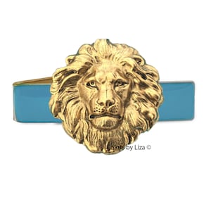 Antique Gold Lion Head Cufflinks Art Deco Leo Design with Tie Clip and Tie Pin Set Options image 5