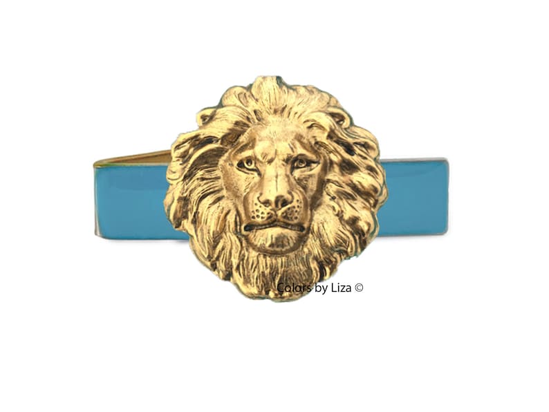 Antique Gold Lion Head Cufflinks Art Deco Leo Design with Tie Clip and Tie Pin Set Options image 5