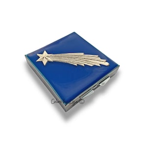 Hand Painted Enamel Pill Box: Antique Silver Star, Personalized Art Nouveau