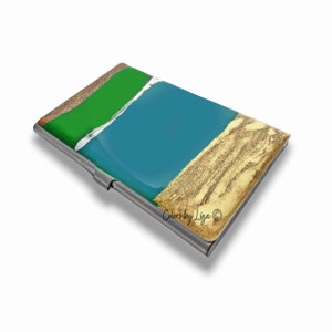 Estojo para cartão de visita com design abstrato pintado à mão esmalte brilhante turquesa e design de bloqueio de cor verde com cores e opções personalizadas