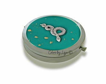 アンティークシルバースネークピルボックス：ティールエナメルゴシック