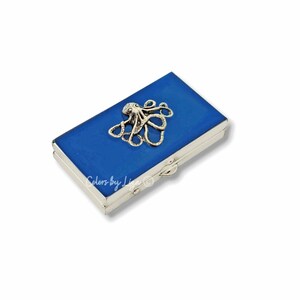 Hand Painted Octopus Pill Box: Cobalt Blue Nautical Enamel, Personalized Option